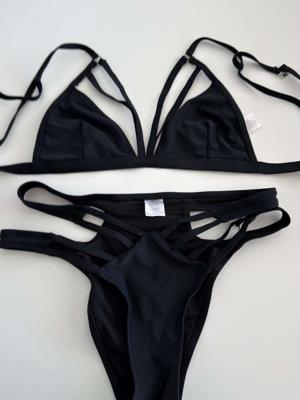 Strappy Black Triangle Bikini Set